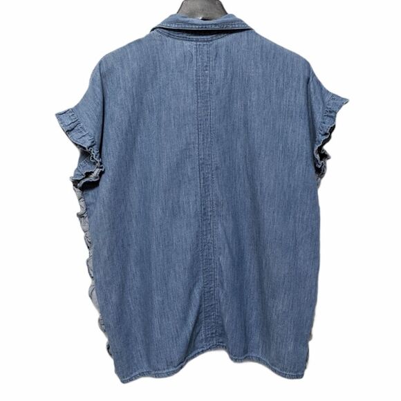 MADEWELL Indigo Ruffle Oversized Shirt XS - Picture 6 of 8